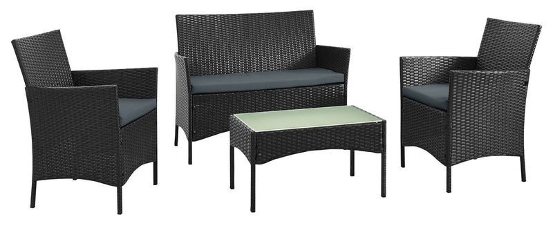 Ensemble de conversation Imperia de Manhattan Comfort 4 pièces en acier et en rotin avec coussins pour la terrasse - gris