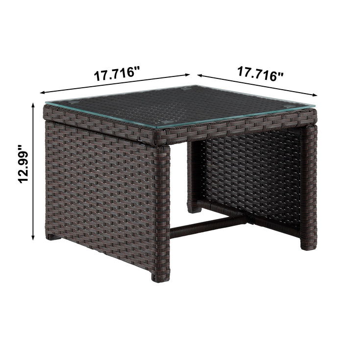 Ensemble de chaise longue et causeuse Menton de Manhattan Comfort 2 pièces en acier et en rotin avec table à café pour la terrasse - crème