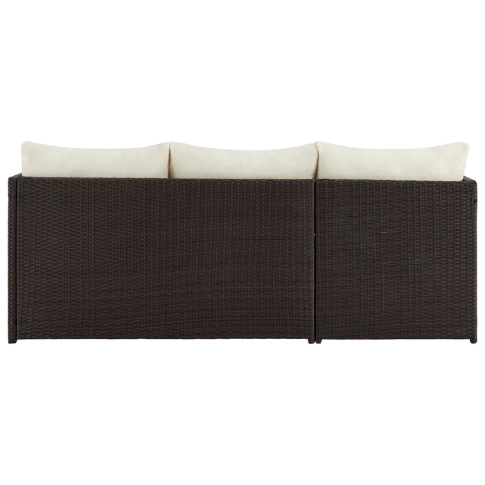 Ensemble de chaise longue et causeuse Menton de Manhattan Comfort 2 pièces en acier et en rotin avec table à café pour la terrasse - crème