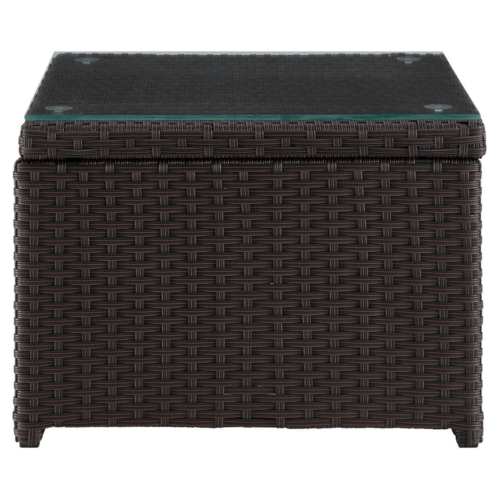 Ensemble de chaise longue et causeuse Menton de Manhattan Comfort 2 pièces en acier et en rotin avec table à café pour la terrasse - crème