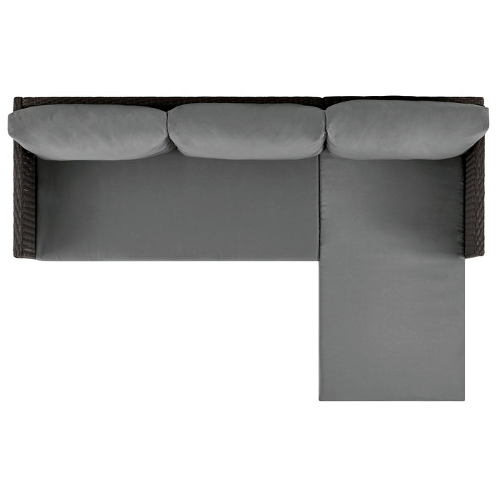 Ensemble de chaise longue et causeuse Menton de Manhattan Comfort 2 pièces en acier et en rotin avec table à café pour la terrasse - gris