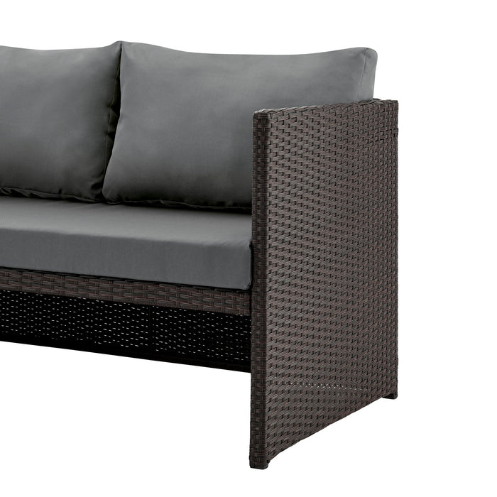 Ensemble de chaise longue et causeuse Menton de Manhattan Comfort 2 pièces en acier et en rotin avec table à café pour la terrasse - gris