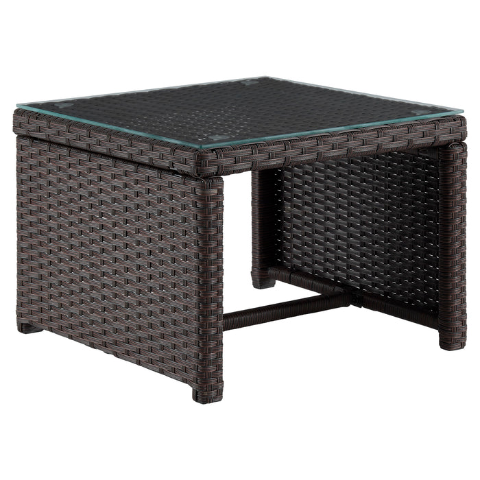 Ensemble de chaise longue et causeuse Menton de Manhattan Comfort 2 pièces en acier et en rotin avec table à café pour la terrasse - gris