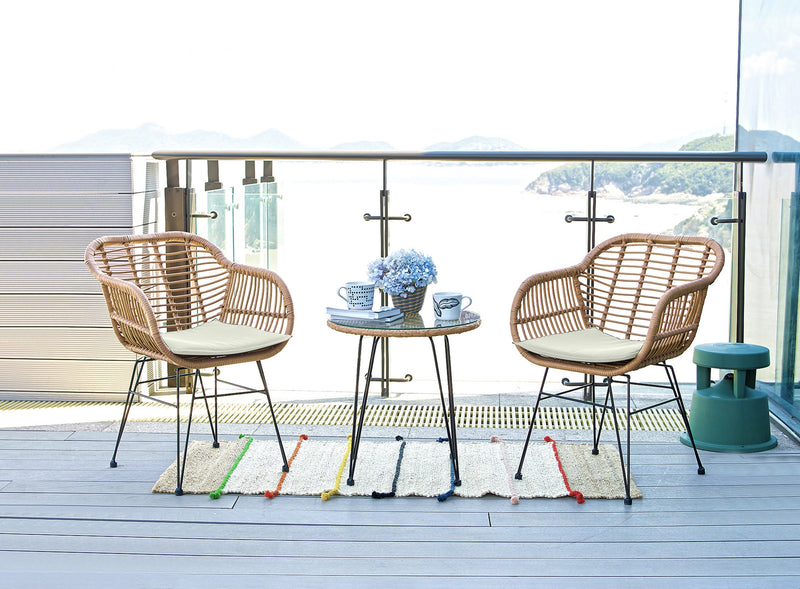 Ensemble de conversation Antibes 1.0 de Manhattan Comfort 3 pièces en acier et en rotin pour la terrasse - crème