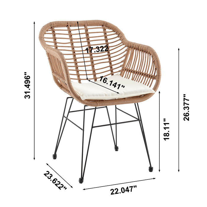 Ensemble de conversation Antibes 1.0 de Manhattan Comfort 3 pièces en acier et en rotin pour la terrasse - crème