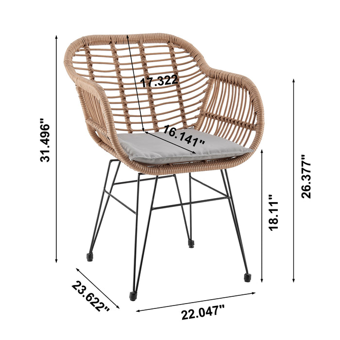 Ensemble de conversation Antibes 1.0 de Manhattan Comfort 3 pièces en acier et en rotin pour la terrasse - gris