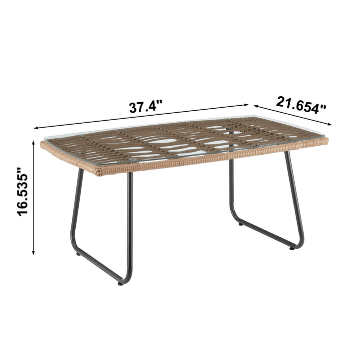 Ensemble de conversation Antibes 2.0 de Manhattan Comfort 4 pièces en acier et en rotin pour la terrasse - crème