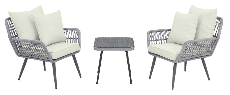 Ensemble de conversation Cannes de Manhattan Comfort 3 pièces en corde et en osier pour la terrasse - crème