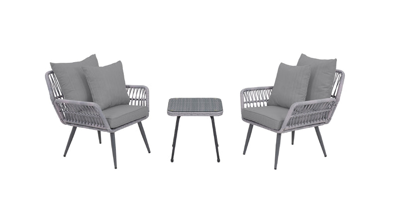 Ensemble de conversation Cannes de Manhattan Comfort 3 pièces en corde et en osier pour la terrasse - gris