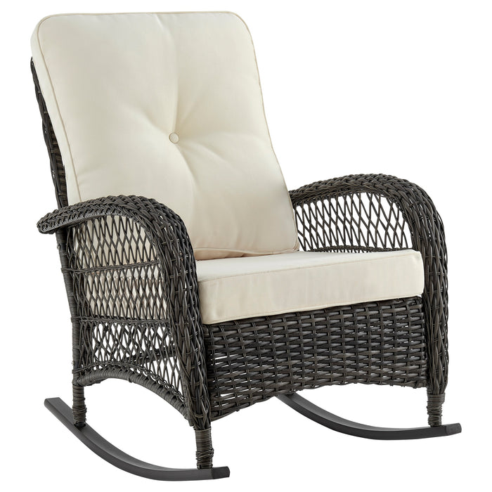 Fauteuil berçant Furttuo de Manhattan Comfort en acier et en rotin pour la terrasse et l’extérieur - crème