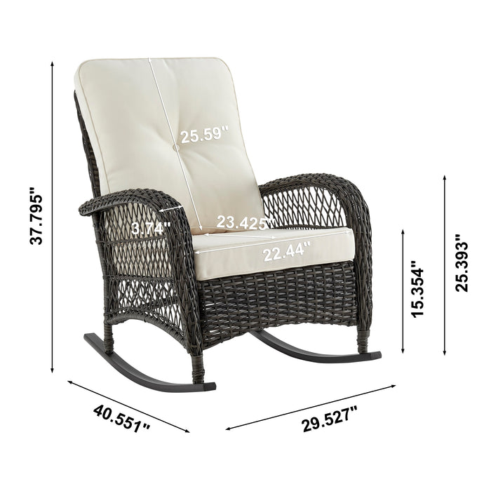 Fauteuil berçant Furttuo de Manhattan Comfort en acier et en rotin pour la terrasse et l’extérieur - crème