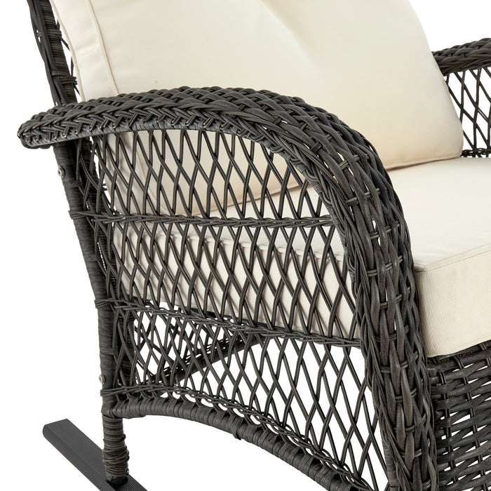 Fauteuil berçant Furttuo de Manhattan Comfort en acier et en rotin pour la terrasse et l’extérieur - crème
