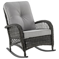 Fauteuil berçant Furttuo de Manhattan Comfort en acier et en rotin avec coussins pour la terrasse et l’extérieur - gris