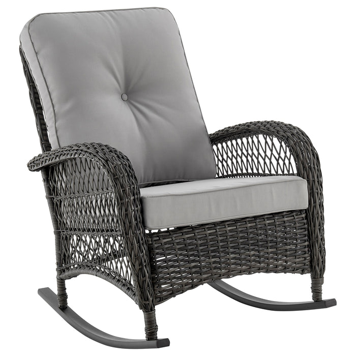 Fauteuil berçant Furttuo de Manhattan Comfort en acier et en rotin avec coussins pour la terrasse et l’extérieur - gris