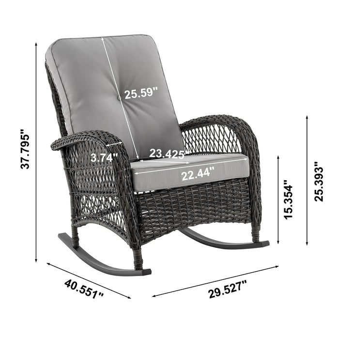Fauteuil berçant Furttuo de Manhattan Comfort en acier et en rotin avec coussins pour la terrasse et l’extérieur - gris