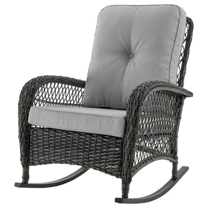 Fauteuil berçant Furttuo de Manhattan Comfort en acier et en rotin avec coussins pour la terrasse et l’extérieur - gris