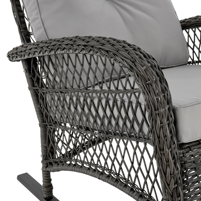 Fauteuil berçant Furttuo de Manhattan Comfort en acier et en rotin avec coussins pour la terrasse et l’extérieur - gris