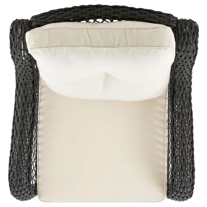 Ensemble de conversation pivotant Fruttuo de Manhattan Comfort 3 pièces en acier et en rotin pour la terrasse - crème