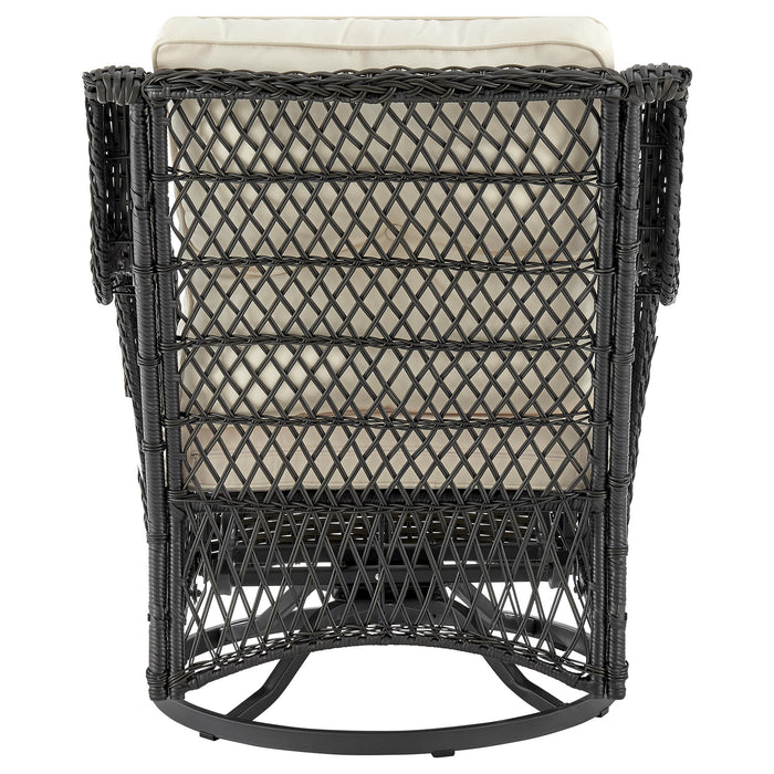 Ensemble de conversation pivotant Fruttuo de Manhattan Comfort 3 pièces en acier et en rotin pour la terrasse - crème