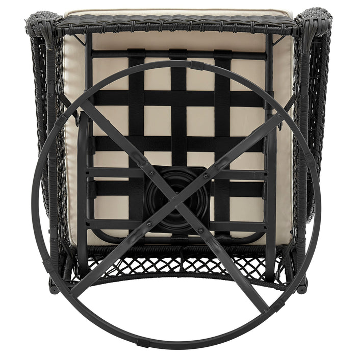 Ensemble de conversation pivotant Fruttuo de Manhattan Comfort 3 pièces en acier et en rotin pour la terrasse - crème