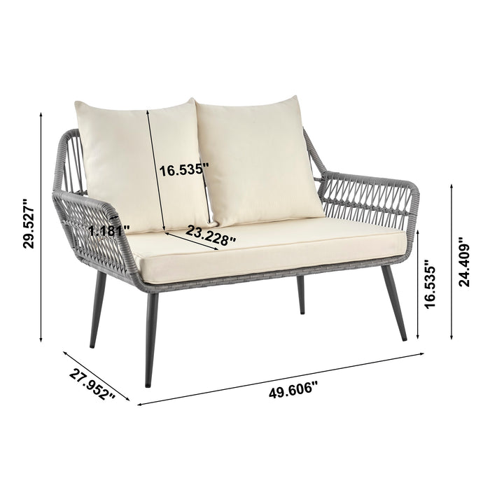 Ensemble de conversation Portofino de Manhattan Comfort 4 pièces en corde et en osier avec coussins pour la terrasse - crème