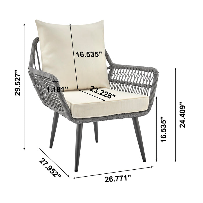 Ensemble de conversation Portofino de Manhattan Comfort 4 pièces en corde et en osier avec coussins pour la terrasse - crème