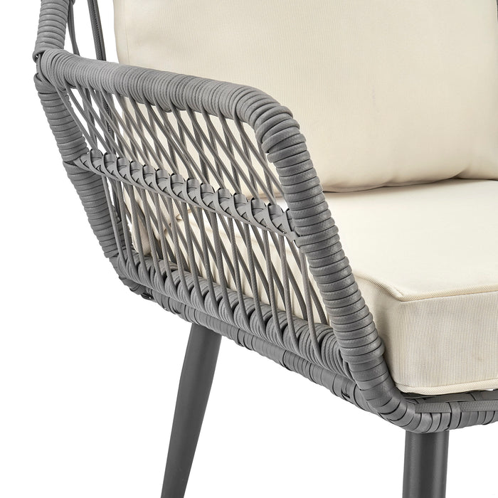 Ensemble de conversation Portofino de Manhattan Comfort 4 pièces en corde et en osier avec coussins pour la terrasse - crème