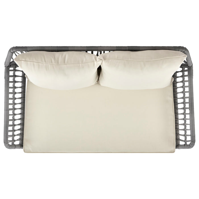 Ensemble de conversation Portofino de Manhattan Comfort 4 pièces en corde et en osier avec coussins pour la terrasse - crème