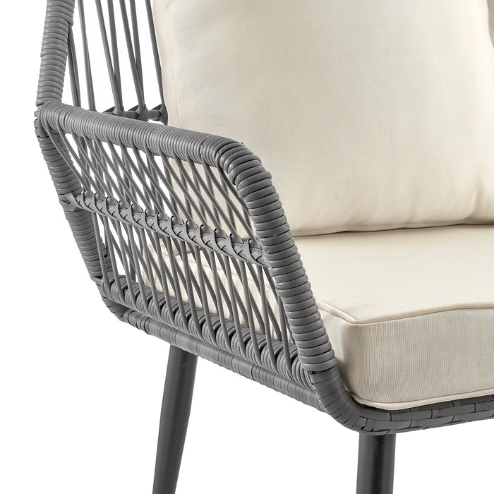 Ensemble de conversation Portofino de Manhattan Comfort 4 pièces en corde et en osier avec coussins pour la terrasse - crème