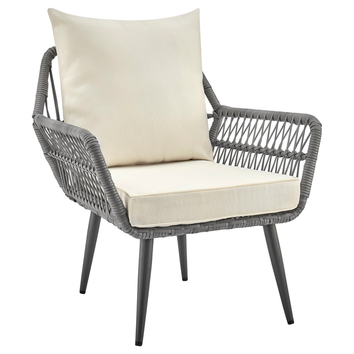 Ensemble de conversation Portofino de Manhattan Comfort 4 pièces en corde et en osier avec coussins pour la terrasse - crème