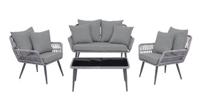 Ensemble de conversation Portofino de Manhattan Comfort 4 pièces en corde et en osier pour la terrasse - gris
