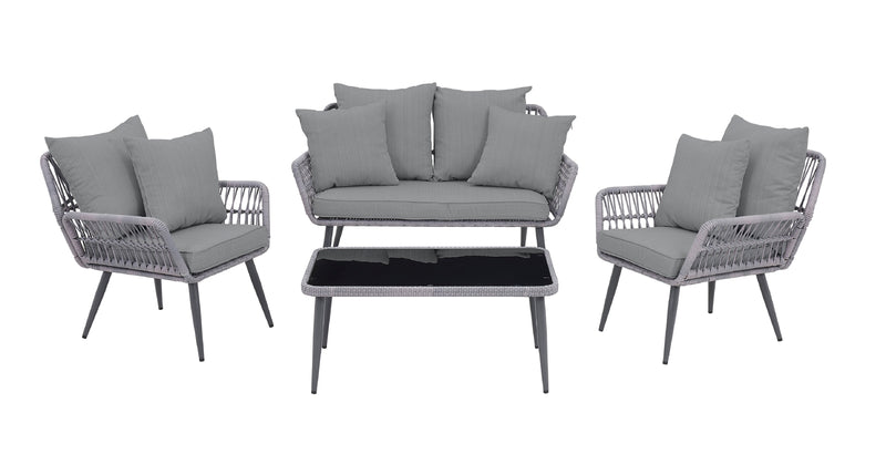 Ensemble de conversation Portofino de Manhattan Comfort 4 pièces en corde et en osier pour la terrasse - gris