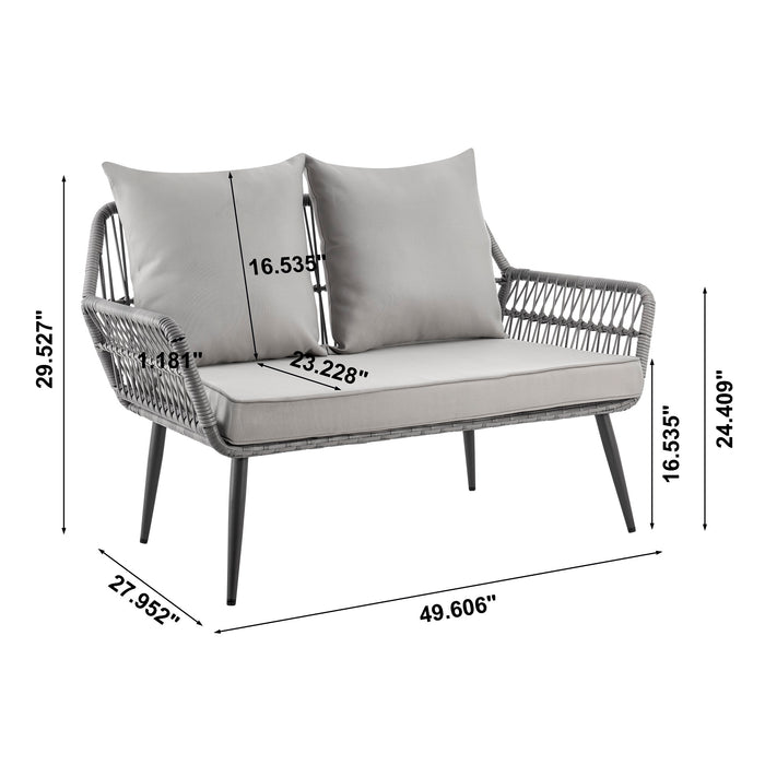 Ensemble de conversation Portofino de Manhattan Comfort 4 pièces en corde et en osier pour la terrasse - gris