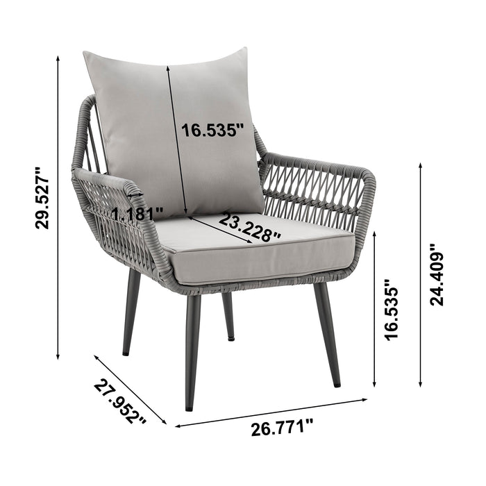 Ensemble de conversation Portofino de Manhattan Comfort 4 pièces en corde et en osier pour la terrasse - gris