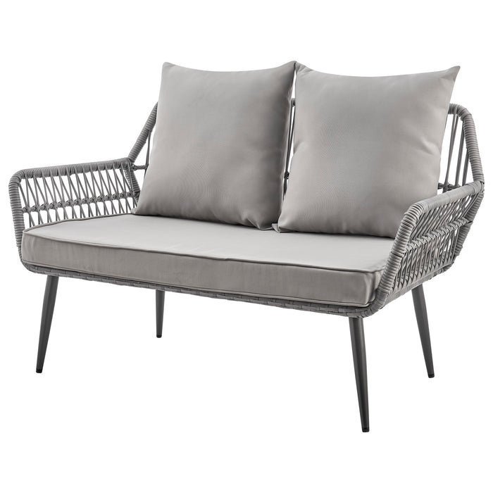 Ensemble de conversation Portofino de Manhattan Comfort 4 pièces en corde et en osier pour la terrasse - gris