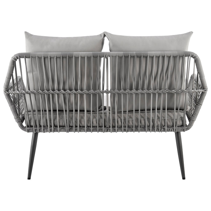 Ensemble de conversation Portofino de Manhattan Comfort 4 pièces en corde et en osier pour la terrasse - gris