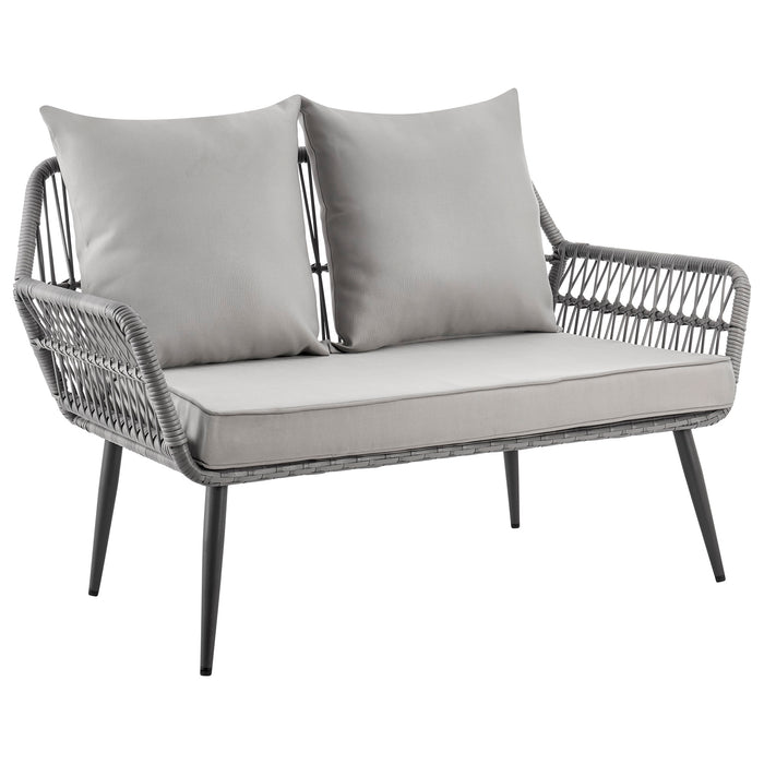 Ensemble de conversation Portofino de Manhattan Comfort 4 pièces en corde et en osier pour la terrasse - gris