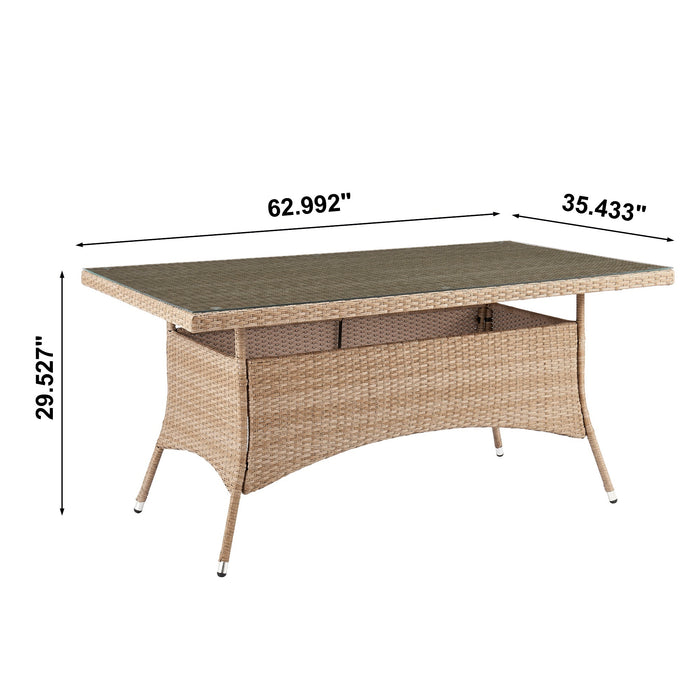 Table de coin-repas Genoa de Manhattan Comfort avec dessus en verre pour la terrasse - tressage tan naturel