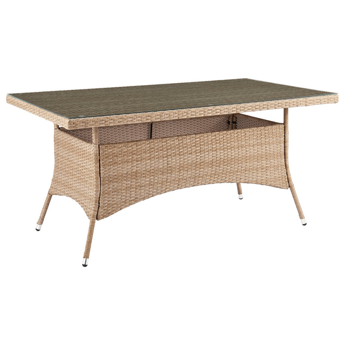 Table de coin-repas Genoa de Manhattan Comfort avec dessus en verre pour la terrasse - tressage tan naturel