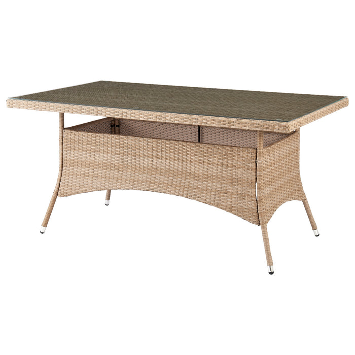 Table de coin-repas Genoa de Manhattan Comfort avec dessus en verre pour la terrasse - tressage tan naturel