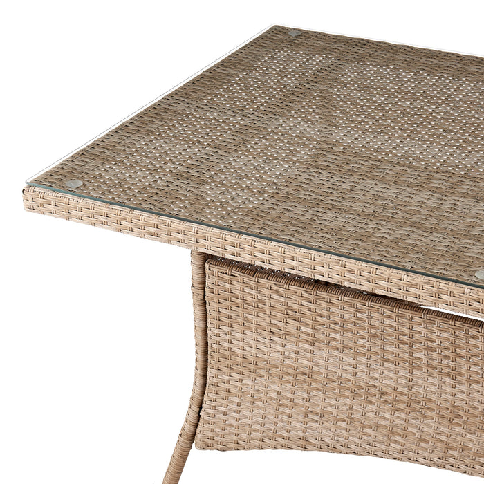 Table de coin-repas Genoa de Manhattan Comfort avec dessus en verre pour la terrasse - tressage tan naturel