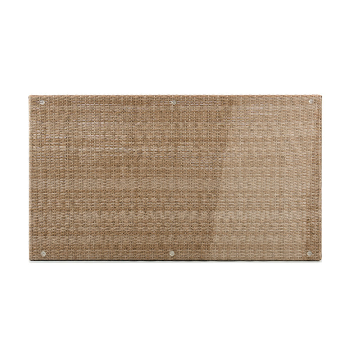Table de coin-repas Genoa de Manhattan Comfort avec dessus en verre pour la terrasse - tressage tan naturel