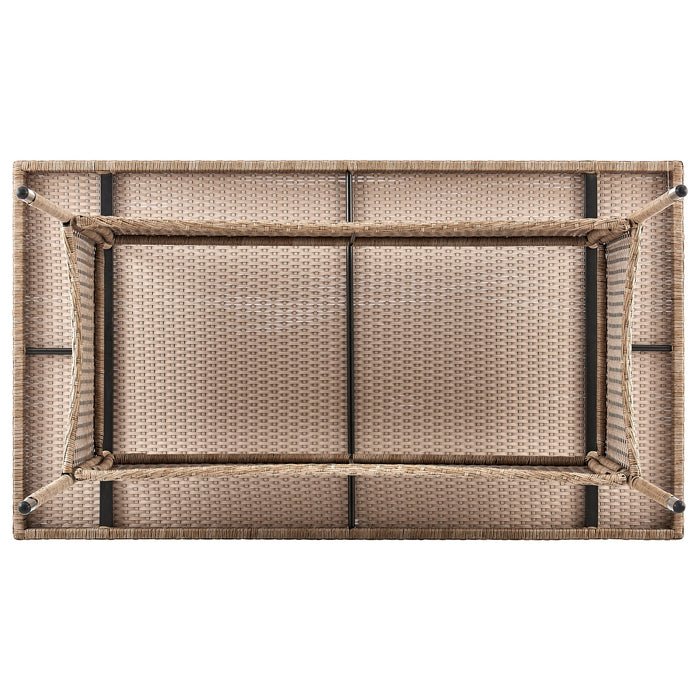 Table de coin-repas Genoa de Manhattan Comfort avec dessus en verre pour la terrasse - tressage tan naturel