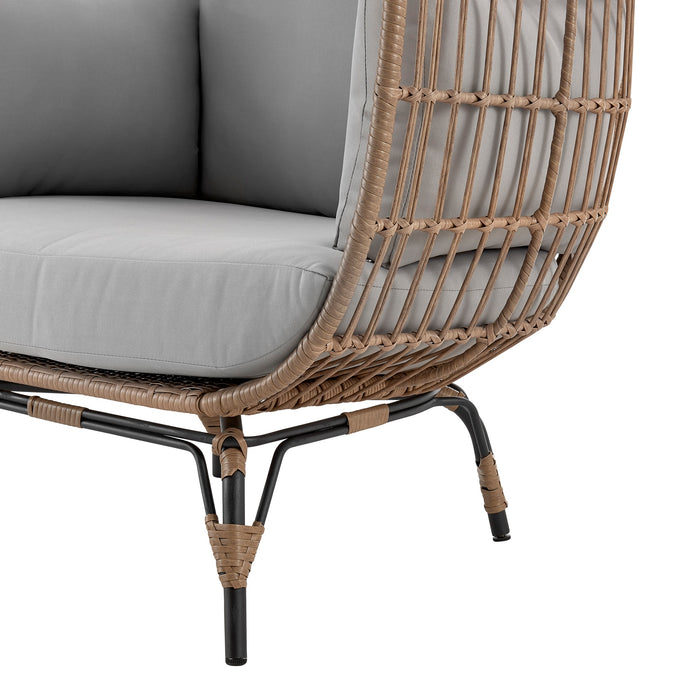 Fauteuil amovible en forme d’œuf Spezia de Manhattan Comfort en acier et en rotin avec coussins pour la terrasse et l’extérieur - gris