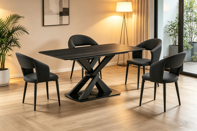 Chaise de salle à manger Orion en tissu de cuir végétalien et en métal - anthracite