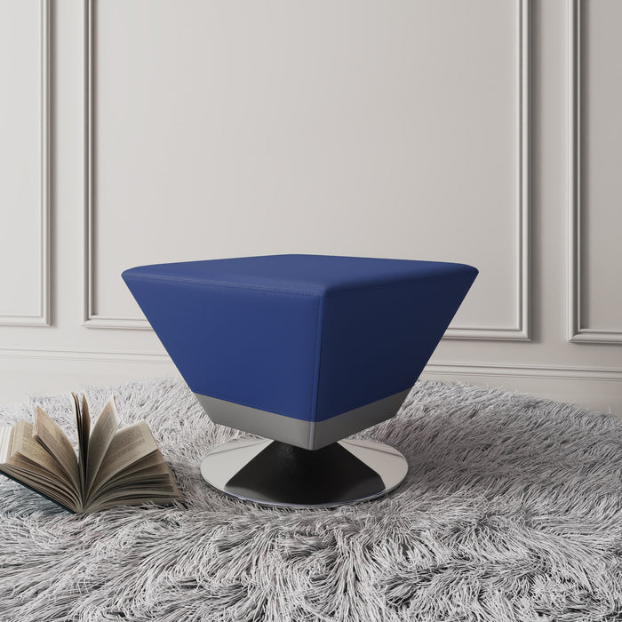 Pouf pivotant Diamond de Manhattan Comfort en chrome poli - bleu