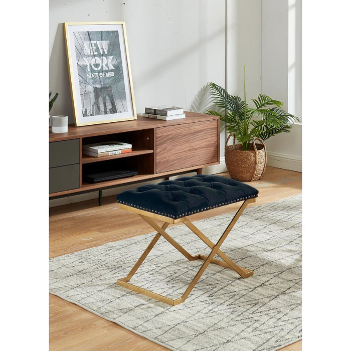 Pouf Imperial capitonné noir avec base dorée