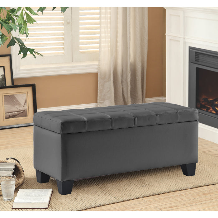 Banc en similicuir gris avec rangement