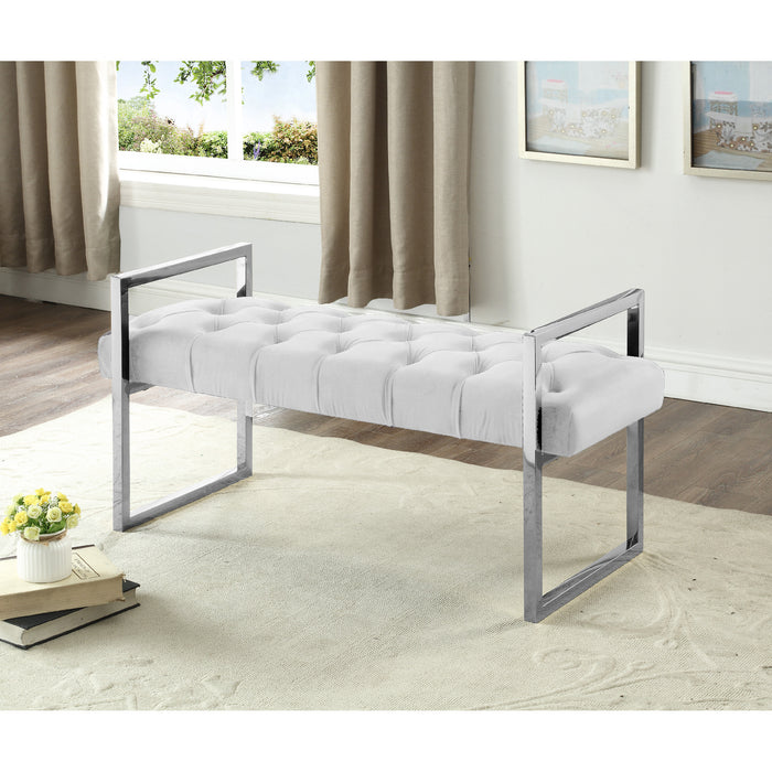 Banc Imperial capitonné beige avec support argenté