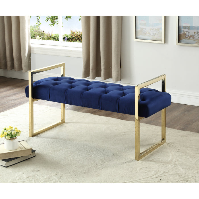Banc Imperial capitonné bleu marine avec support doré